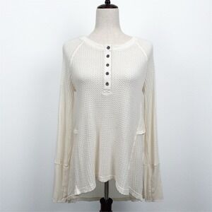 Jane‎ & Delancey Top Womens S Ivory Henley Waffle Knit Neutral Cozy Lounge Comfy